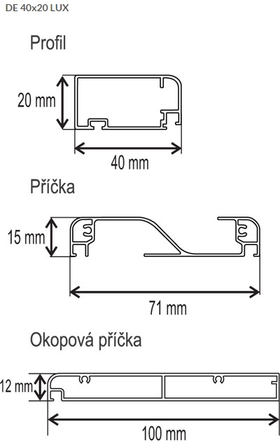 Síť dveřní pantová, profil DE 40 × 20 LUX – výkres